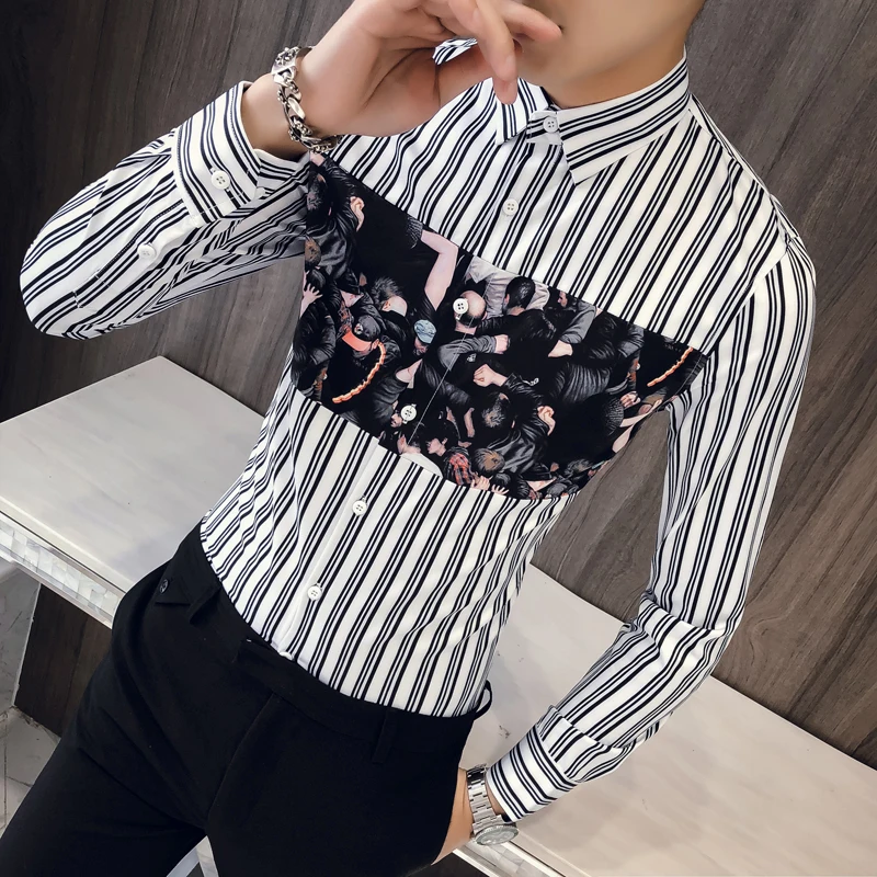 Модная мужская рубашка в полоску, Camisa Masculina, приталенная рубашка с длинным рукавом, деловая уличная одежда, официальная мужская одежда