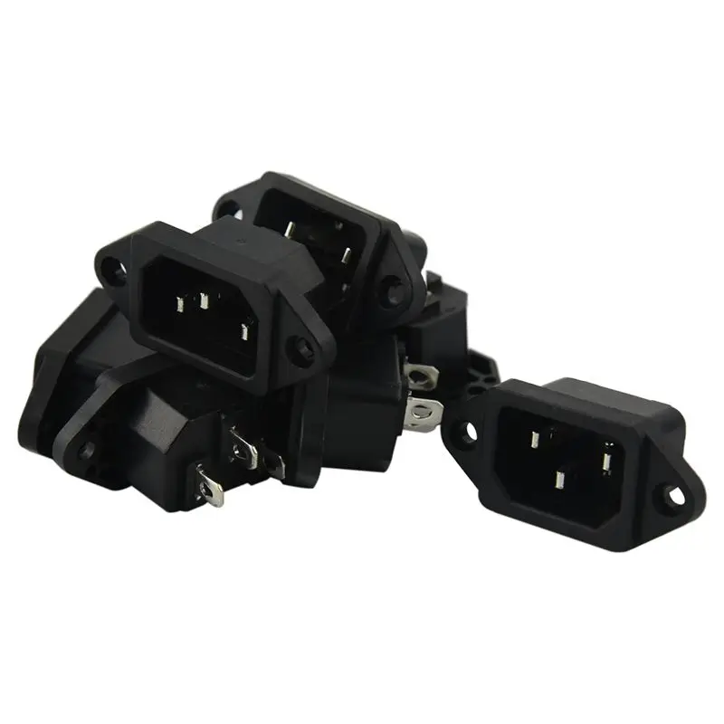 

Fasdga 10 Pcs Black 3 Pins IEC320 C14 Inlet Power Plug Socket AC 250V 10A