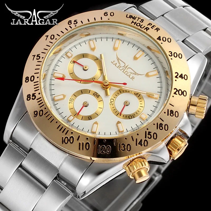 

Jaragar Relogio Masculino Watch Men 2019 Golden Big Dial Calendar Display Automatic Steel Wrist Watches Mechanical Clock For Men