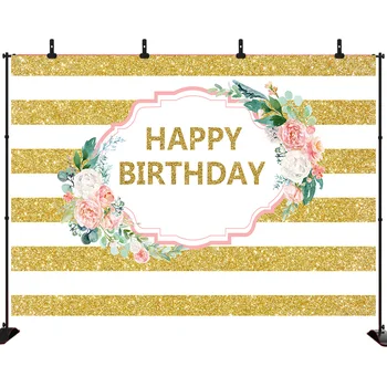 

Acejoker Birthday Party Backdrop Golden Stripes Watercolor Flower Baby Shower Portrait Photo Background Photography Photo Studio