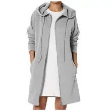 Женское зимнее повседневное спортивное пальто с длинным рукавом и карманами размера плюс, однотонный длинный кардиган с капюшоном, куртки для женщин