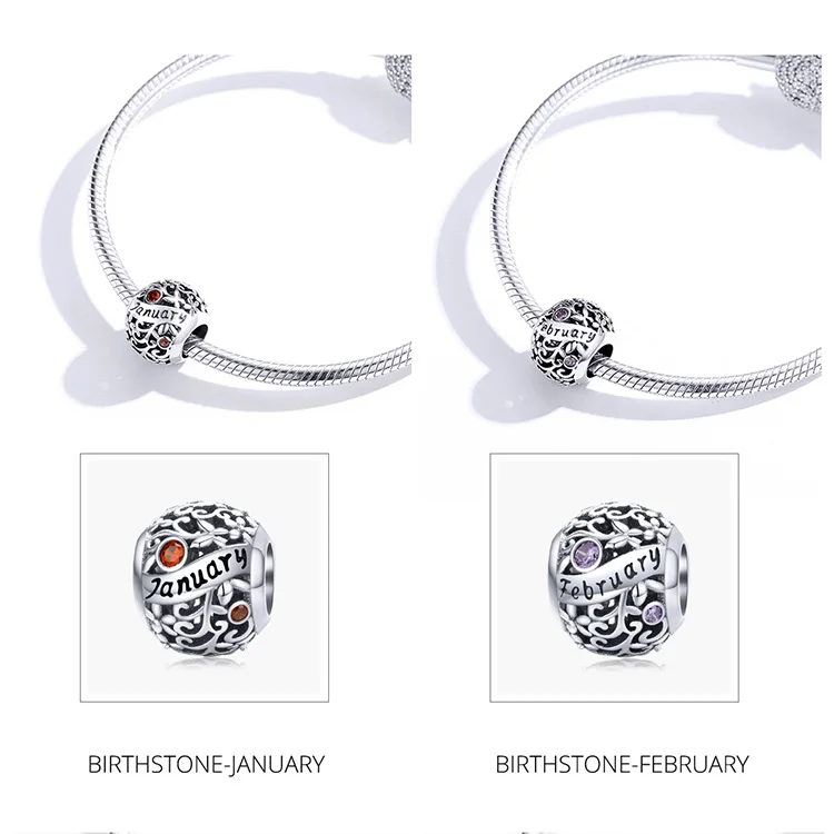new Genuine 925 sterling silver twelve birthstone charm fit original Pandora beads bracelet charms women jewelry luxury making