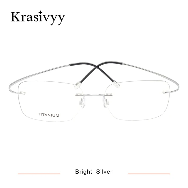 Krasivyy Pure Titanium Rimless Glasses Frame Men Prescription Eyeglasses Germany Women Myopia Optical Frame Screwless Eyewear Bright Silver