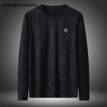 

Autumn Men Plus Fat Plus Size Black Round Neck Printing Long Sleeve T Shirt Male Fat Man Leisure Top