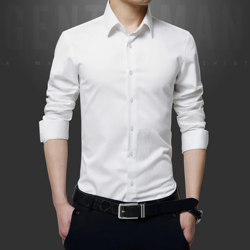 New Men's Shirt Long Sleeve Casual Shirts Men Dress Slim Solid Business Dress Shirt Spring Autumn Men's Dress Shirt With Button