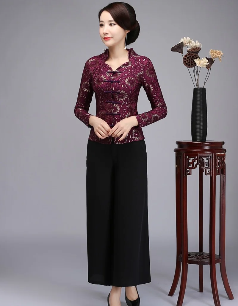 Традиционная китайская одежда для женщин Cheongsam Топ воротник-стойка Женские топы и блузки Восточная китайская одежда TA2085