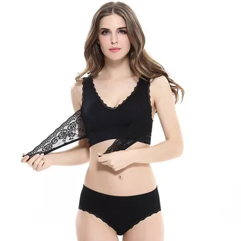 

Women Sexy Bra Lace Solid Color Cross Side Buckle Wireless Plus Size Women Sleep Sports Bra+Panties 2020 New Arrivals