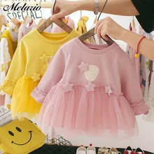 Платья для малышей с блестками; новая весенняя одежда для маленьких девочек; милое Сетчатое платье трапециевидной формы с длинными рукавами для маленьких принцесс; одежда для малышей