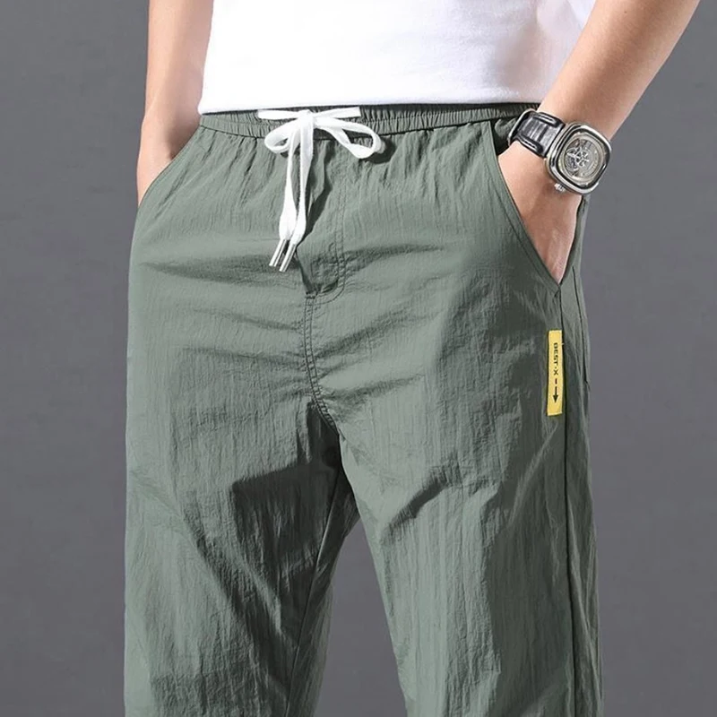 2021 Summer Men Pants Sports Outdoor Casual Trousers Solid Color Elastic Waist Lightweight Comfortable Male Long Pants Plus Size cotton harem pants