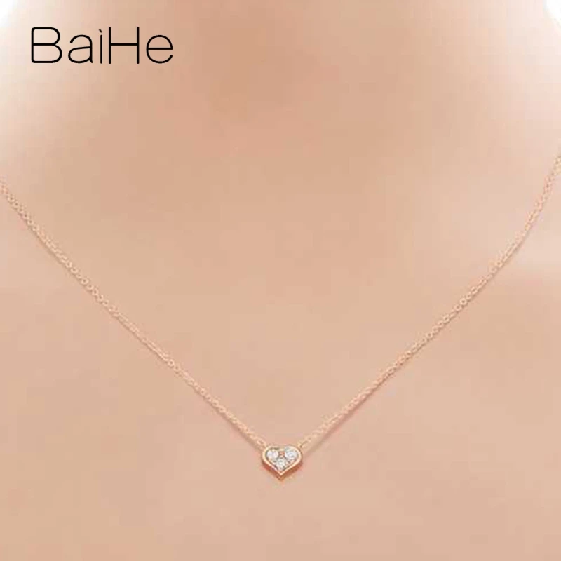 BAIHE Solid 18K розовое золото Сертифицированный H/SI около 0.18ct настоящие натуральные бриллианты Свадебный женский модный подарок для ювелирных изделий ожерелья