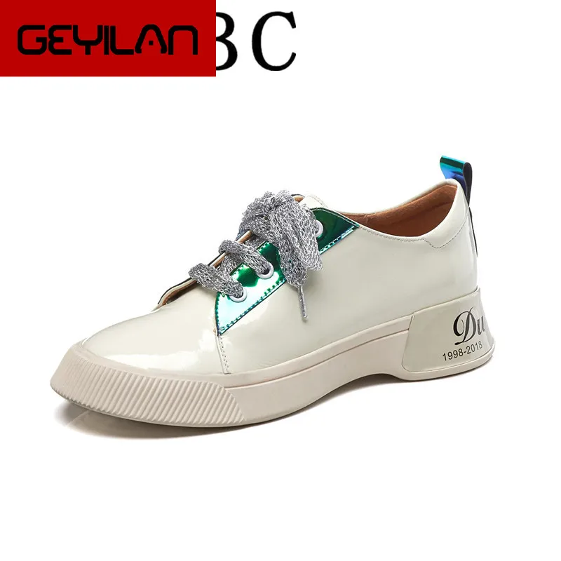 

2019 big size cow leather leather round toe increasing solid sneaker elegant platform casual women vulcanized shoes 35-40