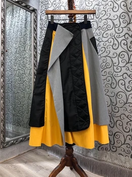 

2020 New Style for Autumn and Winter Women's Clothing Irregular Cut Color Stitching Decorations A- line Pendulum Wild Skirt 906