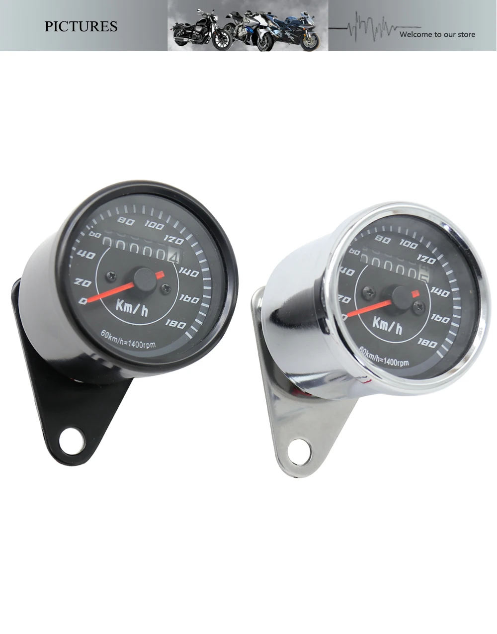 Universal 12V LED Odometer Motorcycle 0~180Km/h Speedmeter Tachometer Metal Plating Cafe Racer For Harley BOBBER CHOPPE