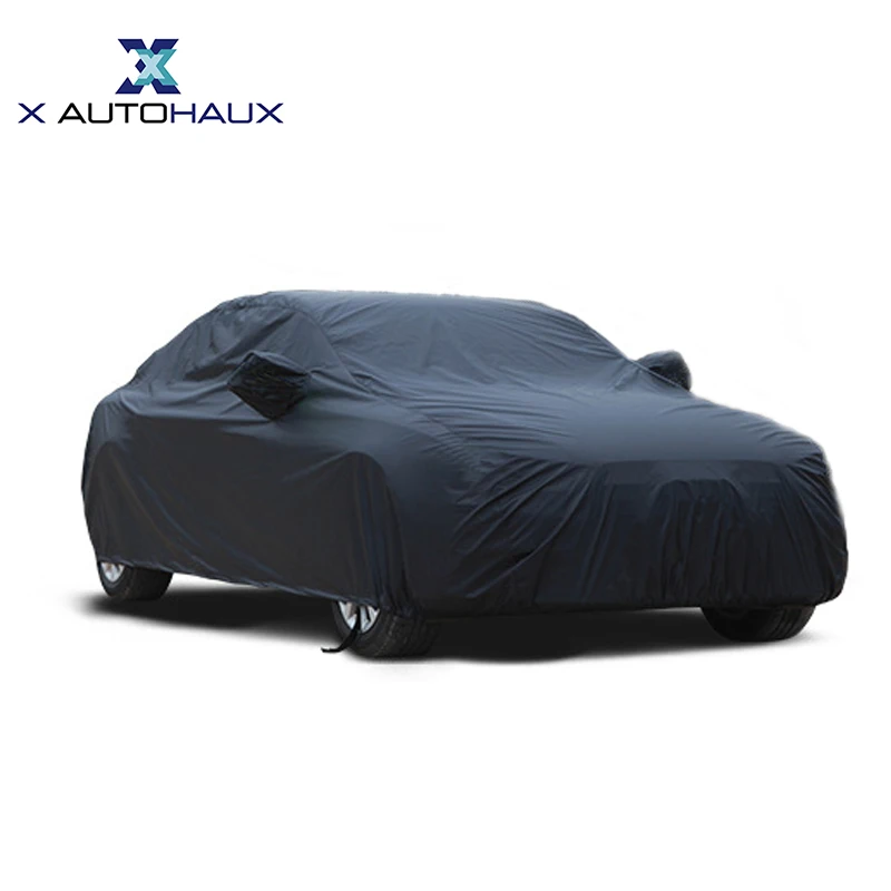 X Autohaux-Cubierta de tela impermeable para el coche, funda universal transpirable, con espacio para los espejos, en color negro, ofrece una protección tanto en invierno como en verano