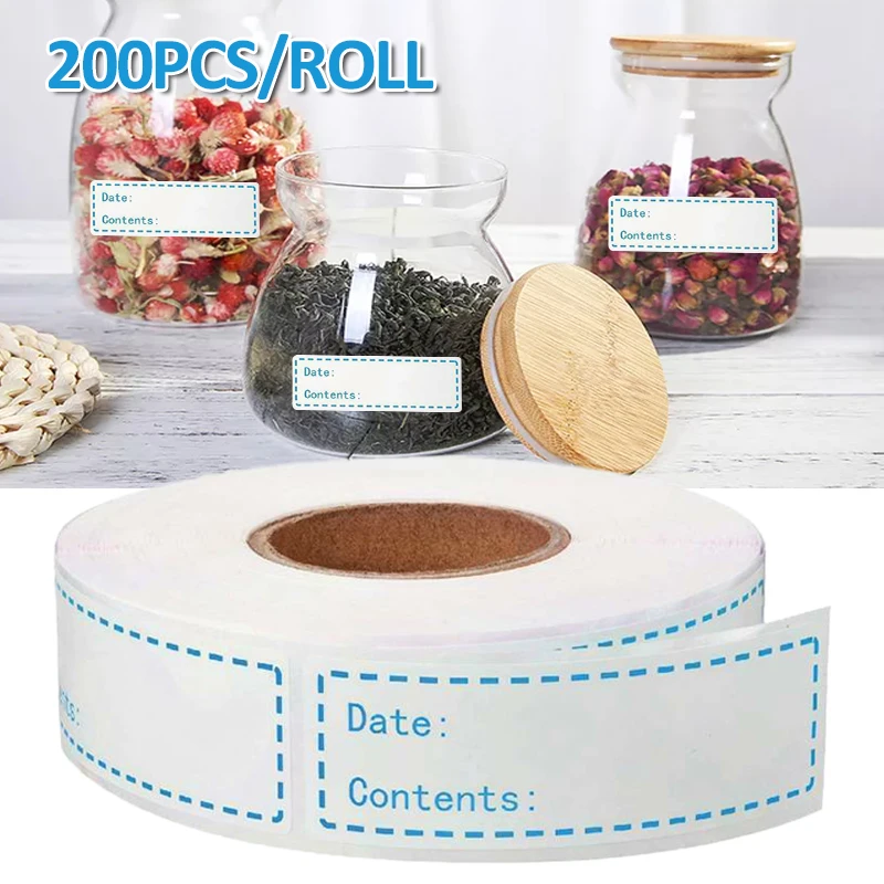 200pcs/roll Self-Adhesive Freezer Food Storage Labels Stickers On Roll Date Sticker for Container Bottle Jar Home Kitchen Tool