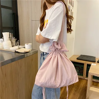 

Drawstring drawstring canvas bag niche design wild literary fold drawstring shoulder bag hand bag