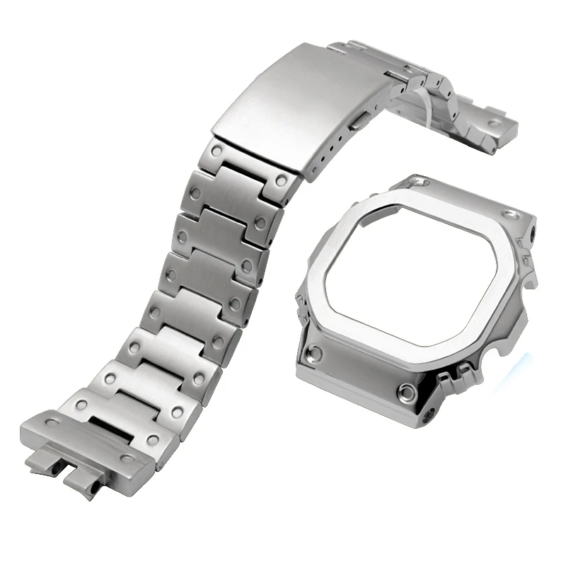 Твердый ремешок из нержавеющей стали для часов casio GMW-B5000 ремешок для часов и корпус из цельного металла сменный ремешок для часов мужской Набор браслетов - Цвет ремешка: silver case and band