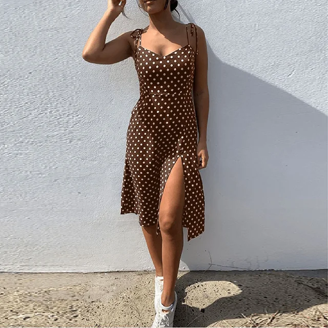 Dresses 2022 Sundress Summer Women Causal Polka Dot Sleeveless High Pleated elastic waist V-Neck Beach Dress Vestidos De Verano 3
