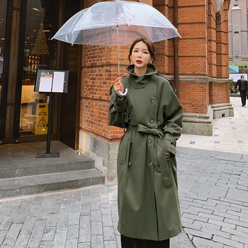 

2020 Women Long Trench Coat with Sashes Spring Autmn Loose Casual Double Breasted Windbreaker Female Vintage Cloak Overcoats