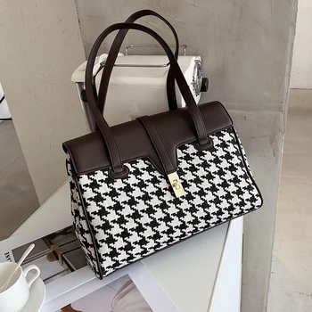 

Autumn/Winter Women's Large-capacity Handbags 2020 New Trendy Fashion Hit Color Houndstooth Woolen Shoulder Bag Wild Tote Bag