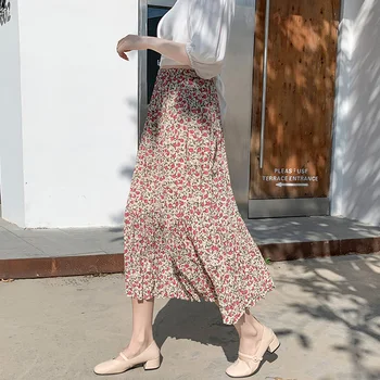 

Maxi Skirt Womens Skirts Clothing High Waist Red Harajuku Sale Items Vintage Streetwear Floral Boutique Chiffon Flowy Sale Items