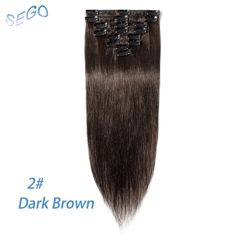 SEGO 1"-24" 55-80 г, Пряди человеческих волос для наращивания Remy волосы цвета блонд для наращивания 8 шт./компл. бразильские натуральные волосы прямые волосы на заколках - Цвет: #2