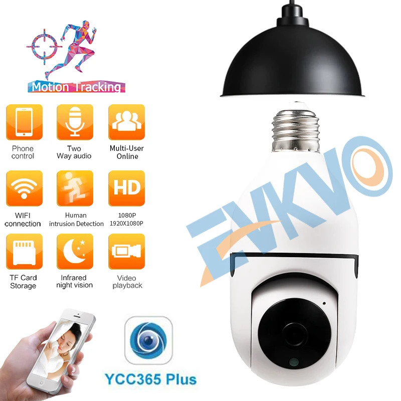 

Bulb E27 Connector IP Camera Wifi PTZ Auto Tracking Waterproof Easy Installation For Indoor Or Outdoor Use Home Security Camera