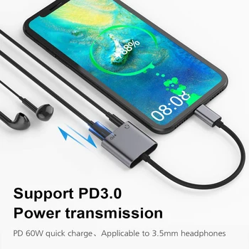 

FDBRO 2 In 1 USB C 3.5 Type C Cable Adapter USB Type C 3.5mm AUX Earphone Converter DAC 24bits 96KHz Adapter Supports PD /QC