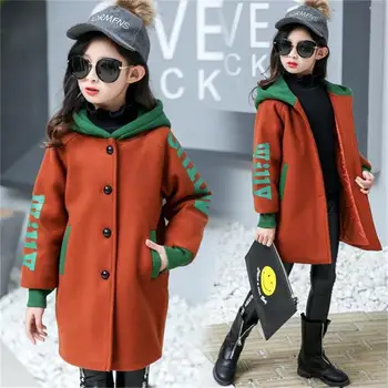 

Wool coats boy girls raincoat single-breasted jacket boy 2019 girl wool coat hooded girls Parkas outdoor