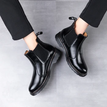 

England design men plus size warm plush winter boots genuine leather shoes outdoor snow boot black ankle chelsea botas zapatos