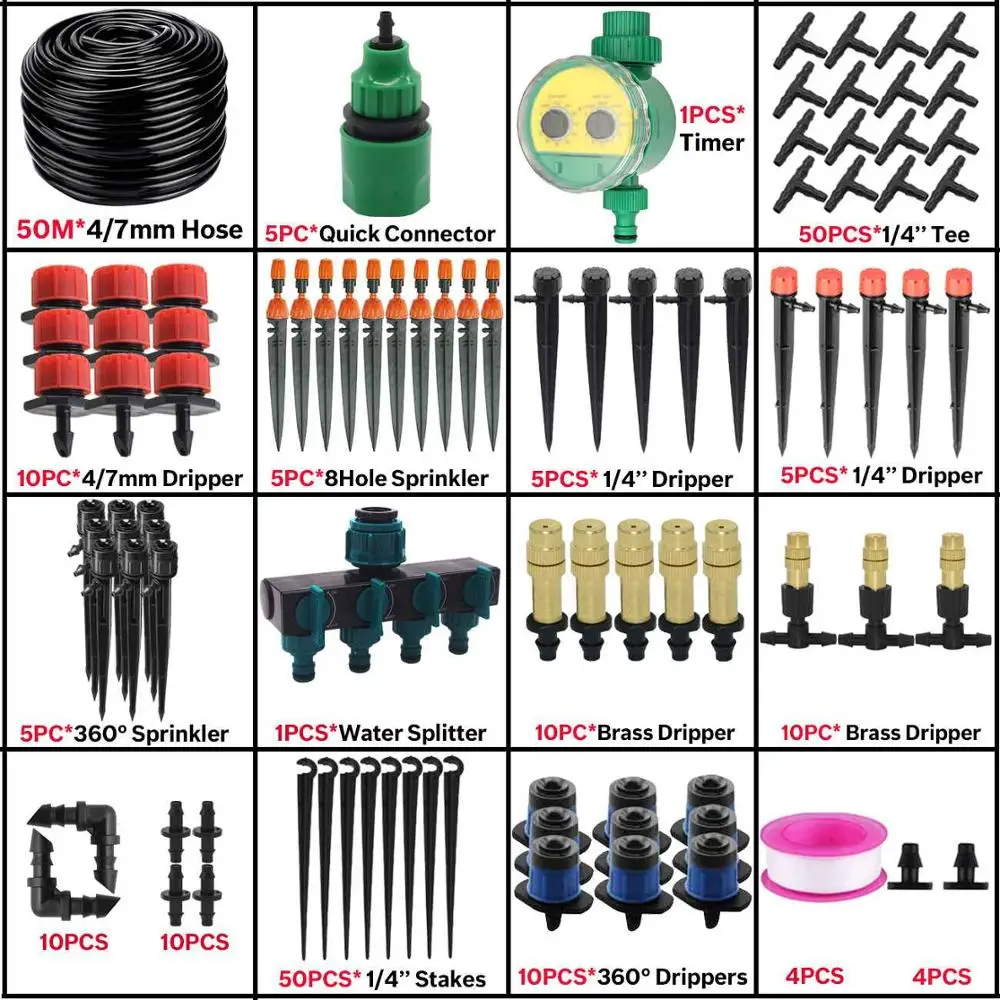 KSL01-KIT065-50M-B 50 м садовая автоматическая система полива с таймером, контроль капельного орошения, капельница для воды, распылитель, распылитель, наборы для полива - Цвет: KSL01-KIT065-50M-B