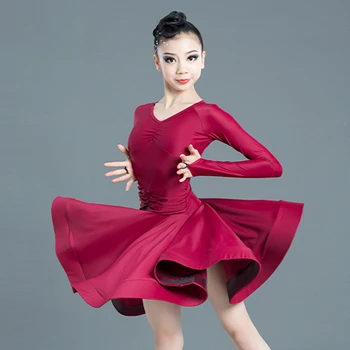 

Latin Dance Dress Children Long Sleeve Rumba Cha Cha Samba Salsa Dancing Clothing Girls Practice Performance Wear Kids DN5296