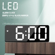

LED Digital Clock Creativity Mirror Alarm Clock Voice Control Snooze Temperature Display Night Desktop Literary Decoration