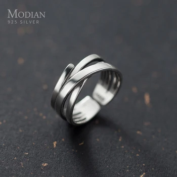 

Modian Fashion 925 Sterling Silver 2 Style Open Adjustable Geometric Line Finger Ring fit Women Simple Ring Fine Jewelry Gift