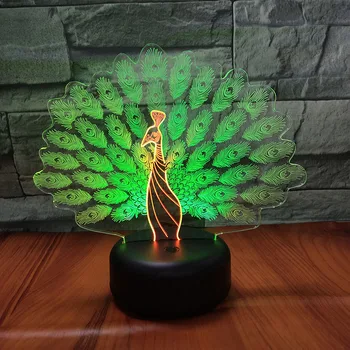 

New Peacock Open Screen 3D Visual Nightlight Creative Colorful Touch Charging LED Birthday Gift Lamp