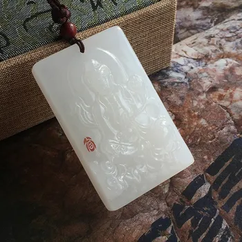 

LETSFUN Fine Jewelry Hand Carved Natural White Jade Sakyamuni Buddha Pendant Necklace Free Shipping