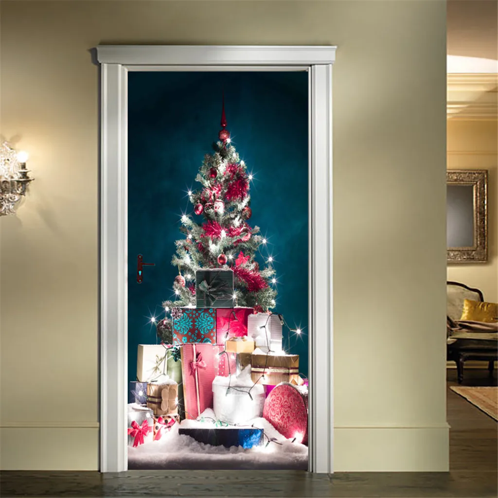 L4 рождественские креативные наклейки на дверь, наклейки на стекло, окна, деревянные двери, настенные наклейки, деревянные двери, настенные наклейки, Настенный декор