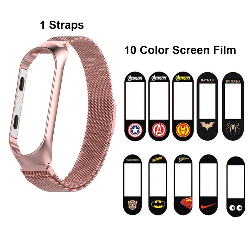 Style2-Rose Pink-C Для Xiaomi mi Band 4 браслет ремешок mi band 4 mi lanese браслет из нержавеющей стали защитная пленка для экрана - Цвет: Style2-Rose Pink-C