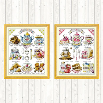 

Tea Time Christmas Cross Stitch Kits DIY Needlework Crafts Patterns Kits Cotton Thread Embroidery Needlework Set Wall Home Decor