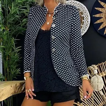 

women Jacket Plus Size Autumn Winter Women Jacket Long-sleeved Polka Dot Print Button Vintage Outwear Thin Coats Female 3XL