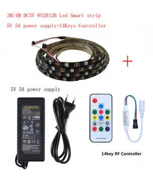 

3 /4M DC5V WS2812B Led Strip 30 pixels/leds/m WS2812 IC Smart 5050 RGB led Strip light+5V LED Power Supply + LED Controller