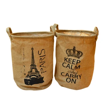 

Jute Dirty Clothes Bag Laundry Basket Washing Hamper Storage Barrel Toys Pouch With Handle