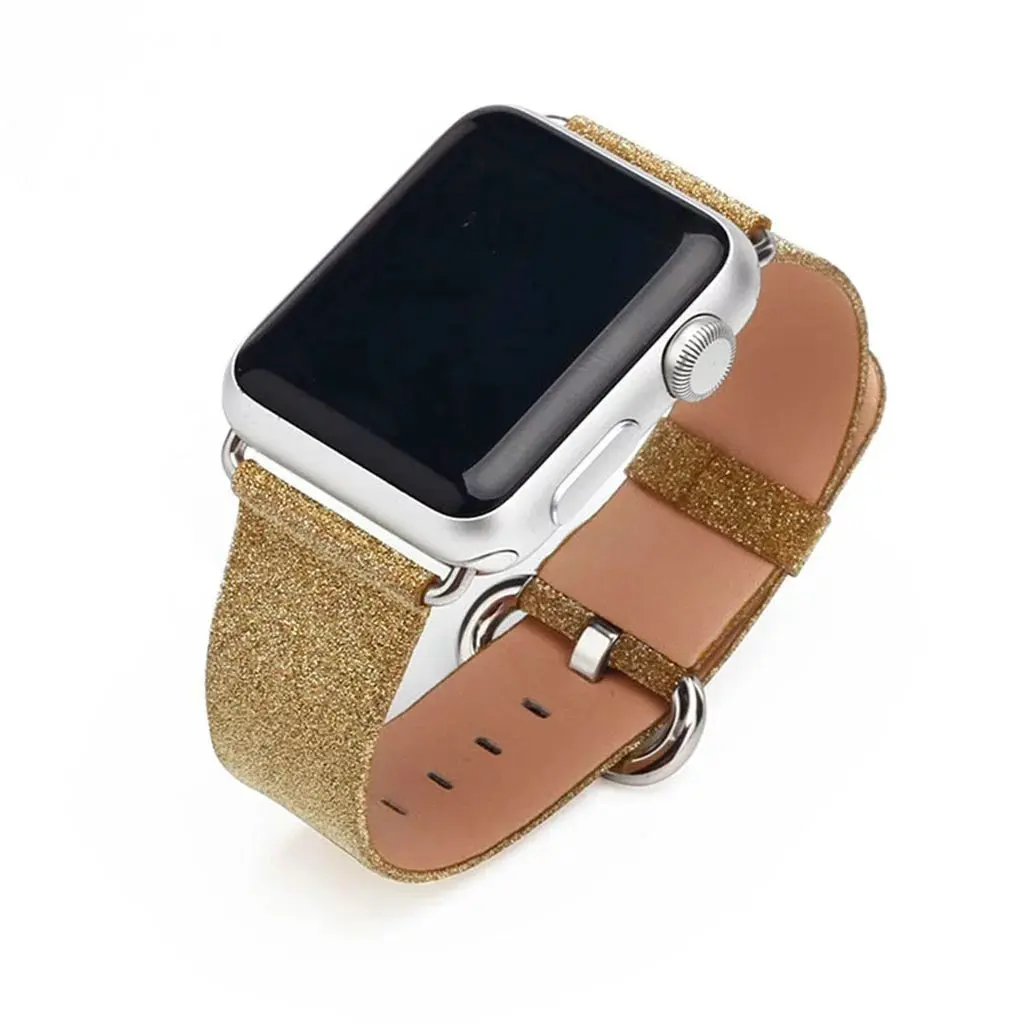 Блестящий кожаный браслет для Apple Watch, 4 ремешка, 40 мм, 44 мм, роскошный браслет, ремешок для iWatch, 38 мм, 42 мм, серия 5, 3, 2, 1 - Цвет ремешка: gold
