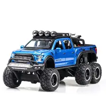 Hot 1:28 scale wheels Ford F150 Raptor metal model with light and sound Pickup truck diecast car pull back alloy toy collection