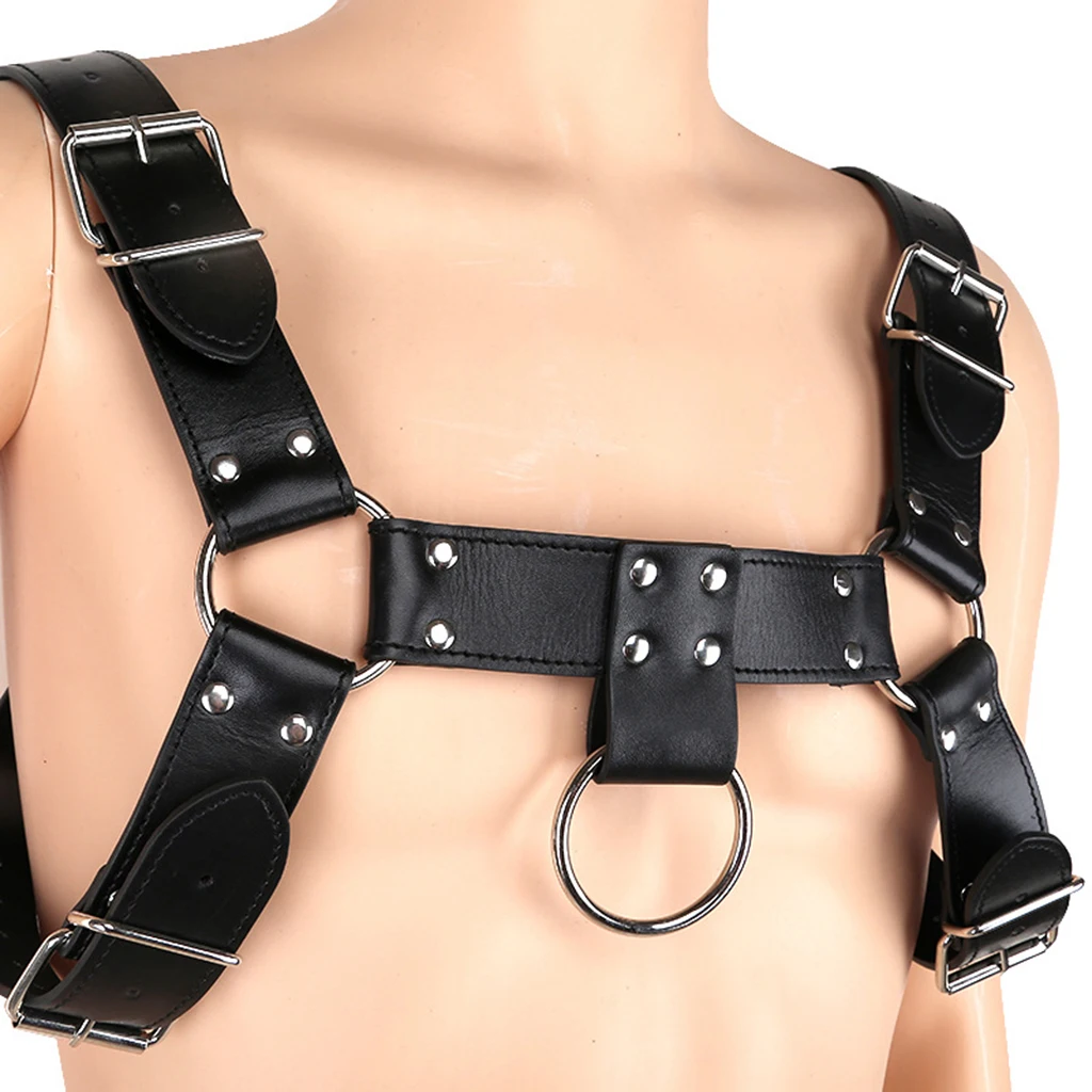 Men Leather Shoulder Chest Harness Adjustable O Rings Buckle Straps