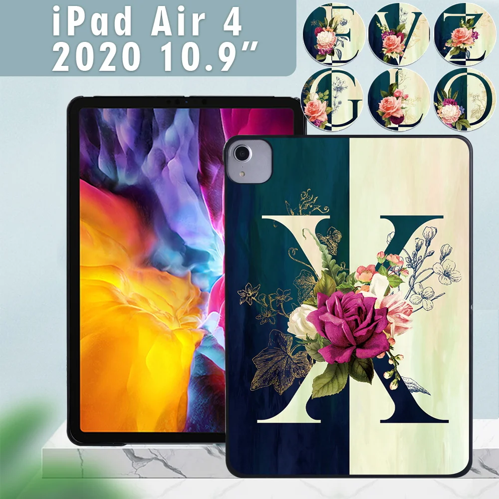 

Tablet Case for Apple IPad Air 4 10.9 Inch 2020 Flower Letter Series Tablet Hard Shell High Quality Anti-fall Case + Free Stylus