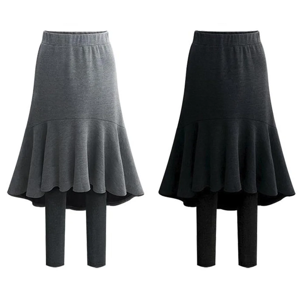 

Plus Size Black Winter Skirt 5XL 6XL Women High Waist Clothes Autumn Thick Warm Casual Loose Midi Skirts With Legging Jupe Femme