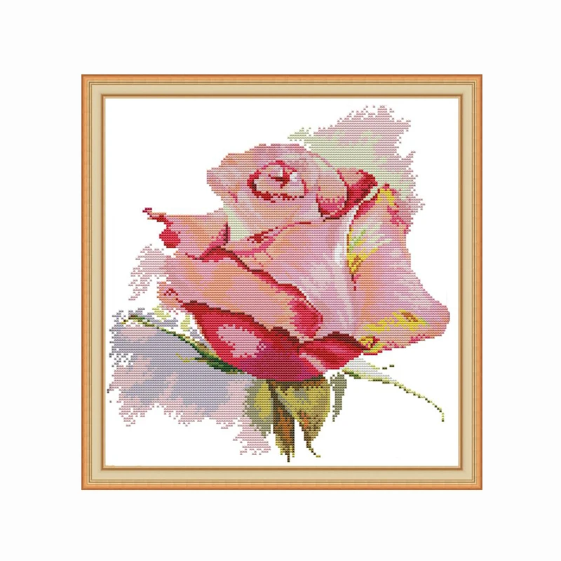 A pink rose cross stitch kit 14ct 11ct white cloth printed cloth handmade DIY needlework home embroidery decoration paintings