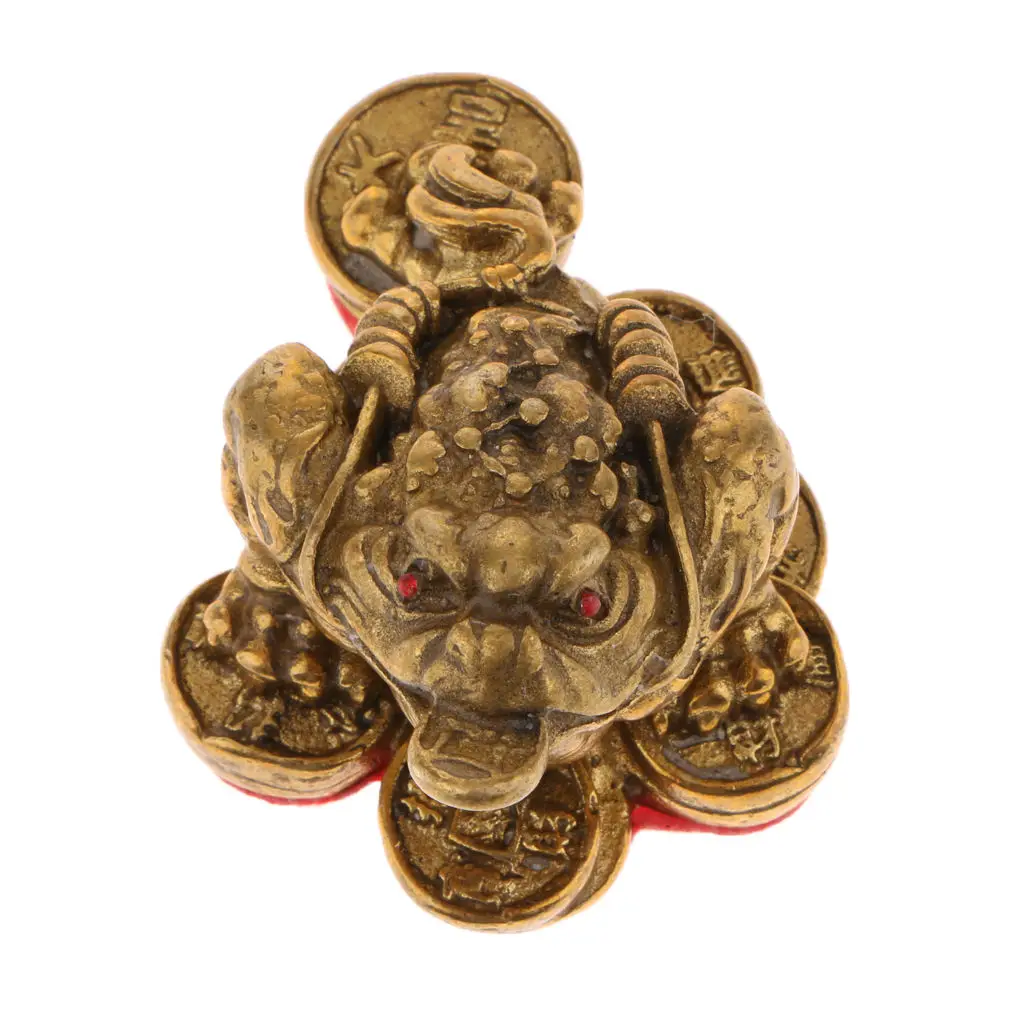 Figura de latón dorado con monedas para decoración Feng Shui, estatua de sapo de la suerte, rana Figura de latón dorado con monedas para decoración Feng Shui, estatua de sapo de la suerte, rana