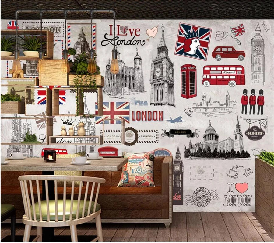 Beibehang-Customized-large-murals-fashion-home-decoration-retro-nostalgic-British-European-KTV-bar-coffee-background-wall (1)